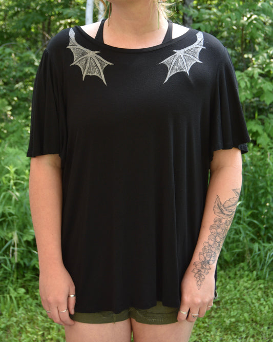 [OOAK] Black Dragon Wing Tee - XL