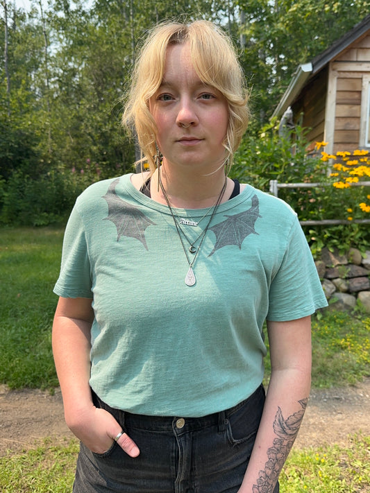 [OOAK] Turquoise Dragon Wing Tee - L